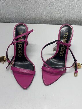 TOM FORD Leather Padlock Heels Pink Stiletto Heel 37 1/2 Preowned